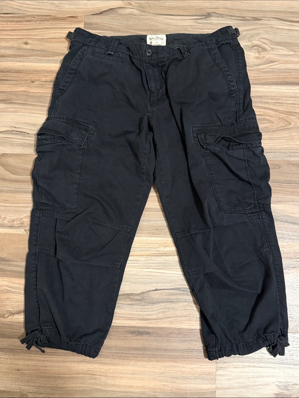 VTG Y2K Polo Jeans Co Ralph Lauren Cargo Pants Women Sz 12 Black Capri Cotton